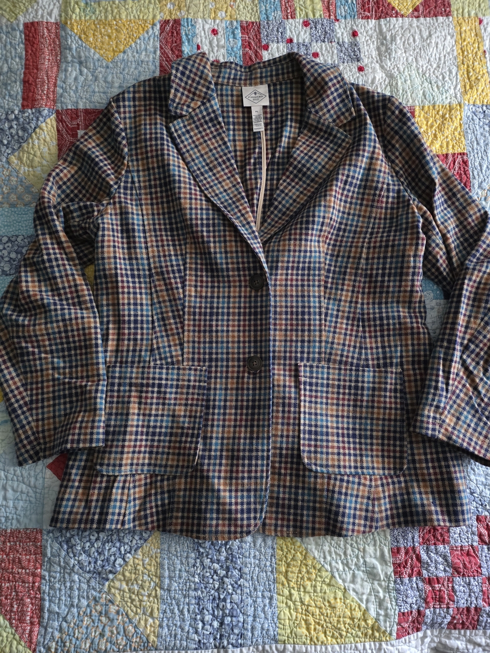 St. John's Bay Plaid Blazer in Blue and Brown - Picture 1 of 4